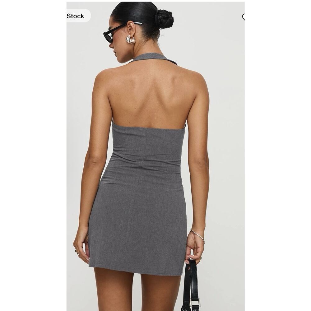 NWT Princess Polly Fenny Mini Halter Dress Button Up Gray Size 4 Chic Sleeveless - Picture 2 of 10